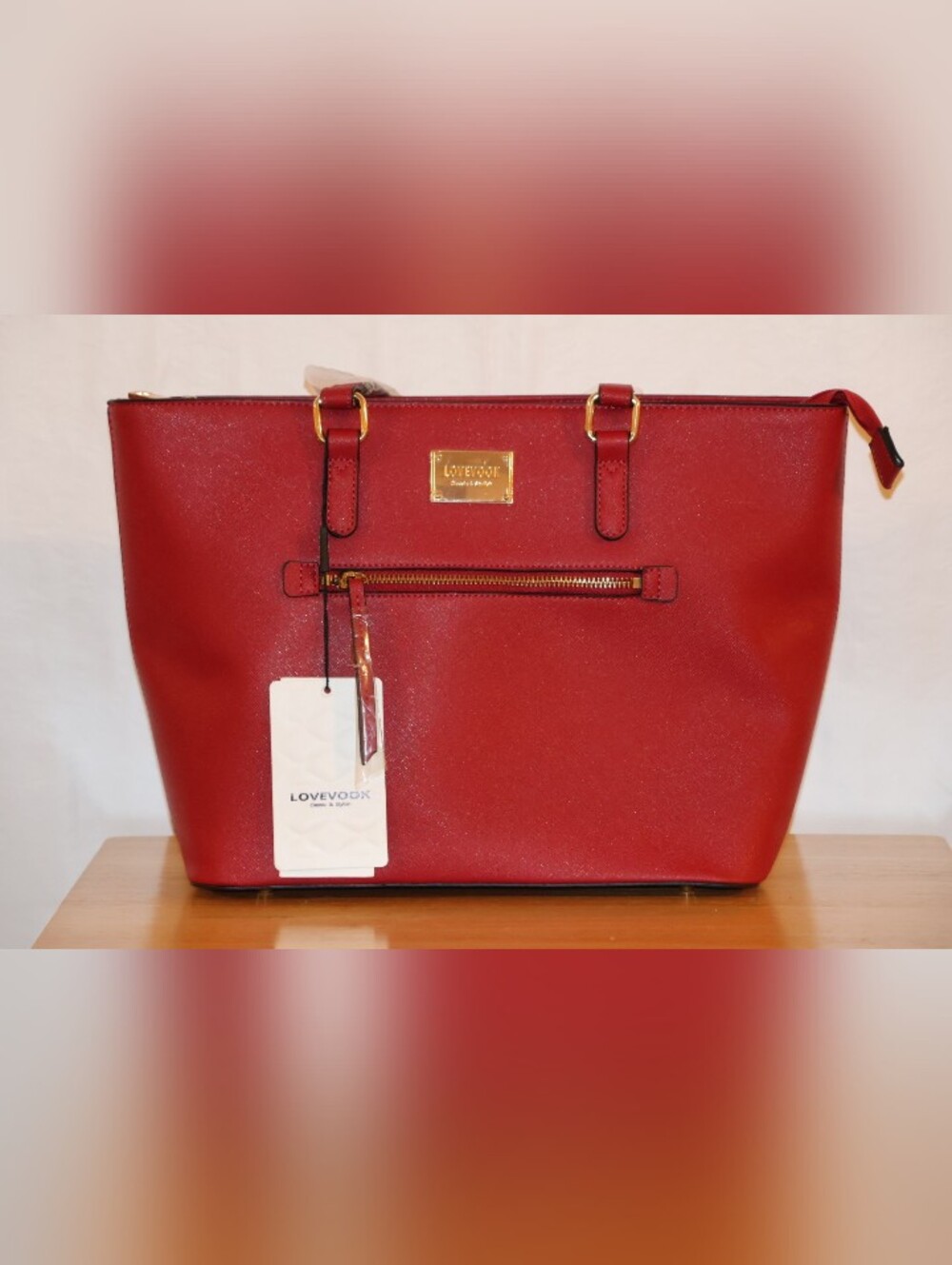 Lovevook Red Classic Fashion Tote With Gold Hardware. NWT.